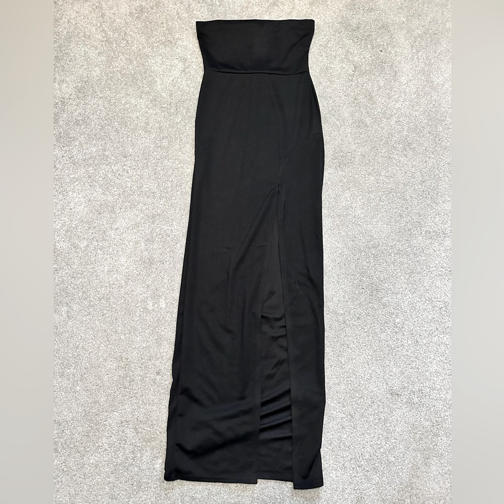 Missguided Black Bandeau Side Split Maxi Dress. NWT!
